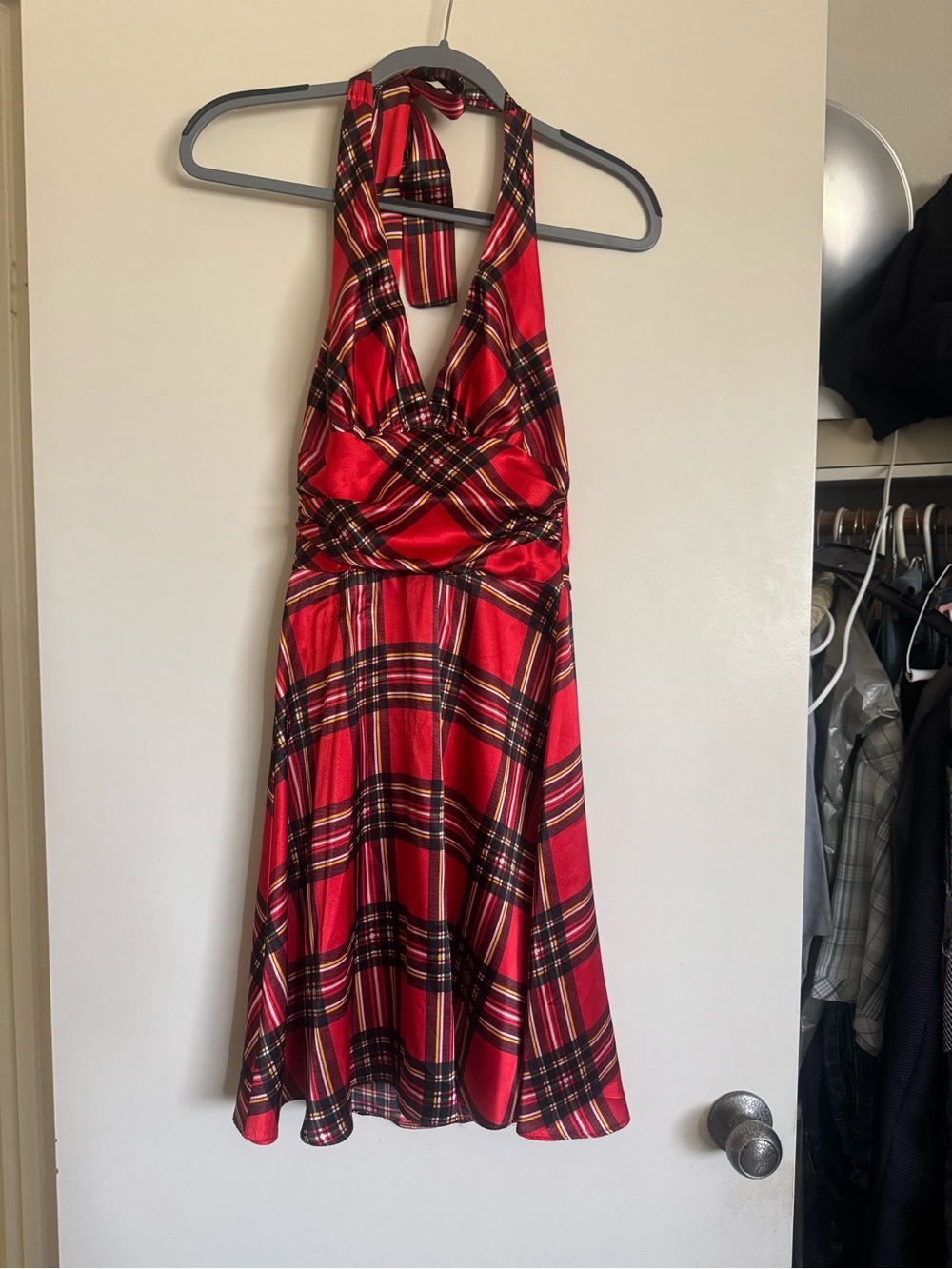 Vintage Forever 21 Red and Black Plaid Mini Halter Dress
